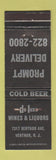 Matchbook Cover - DeLuxe Liquors Ventnor NJ WEAR