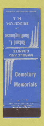 Matchbook Cover - Roland Boultinghouse Bridgeton NJ memorials tombstones