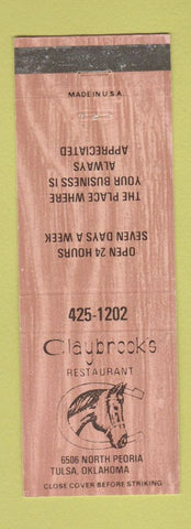 Matchbook Cover - Claybrooks Restaurant Tulsa OK