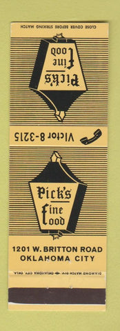 Matchbook Cover - Pick's Fine Food Oklahoma City OK