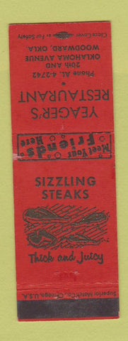 Matchbook Cover - Yeager's Restaurant Woodward OK WEAR