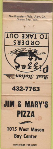 Matchbook Cover - Jim Mary's Pizza Green Bay WI WEAR peach