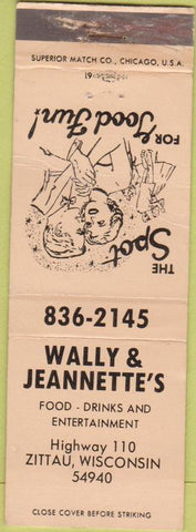 Matchbook Cover - Wally Jeanette's Zittau WI WEAR