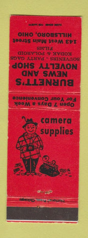 Matchbook Cover - Burnett's News and Novelty Kodak Polaroid Hillsboro OH