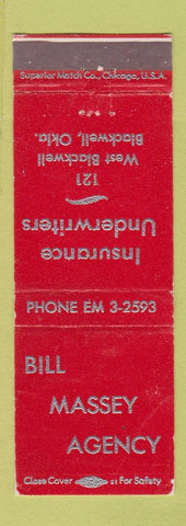 Matchbook Cover - Bill Massey Insurance Blackwell OK WEAR