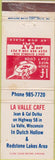 Matchbook Cover - LaValle Cafe WI Dutch Hollow WEAR