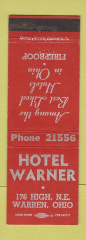 Matchbook Cover - Hotel Warner Warren OH