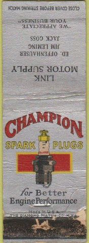 Matchbook Cover - Champion Spark Plugs Link Motor Supply WORN