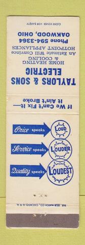 Matchbook Cover - Taylor and Sons Electric Oakwood OH