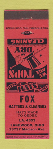 Matchbook Cover - Fox Hatters Cleaners Lakewood OH RED