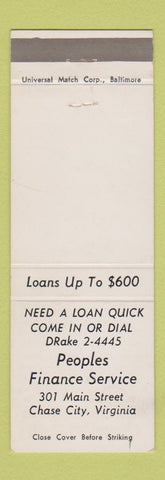 Matchbook Cover - Peoples Finance Service Chase City VA