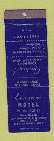 Matchbook Cover - Evergreen Motel Upper Sandusky OH