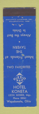 Matchbook Cover - Hotel Koneta Wapakoneta OH MERCHANTS
