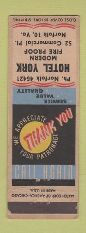 Matchbook Cover - Hotel York Norfolk VA