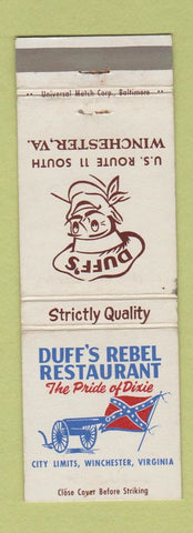 Matchbook Cover - Duff's Rebel Restaurant Winchester VA WEAR