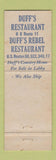 Matchbook Cover - Duff's Rebel Restaurant Winchester VA WEAR
