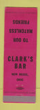 Matchbook Cover - Clark's Bar New Reigel OH