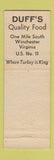 Matchbook Cover - Duff's Restaurant Winchester VA