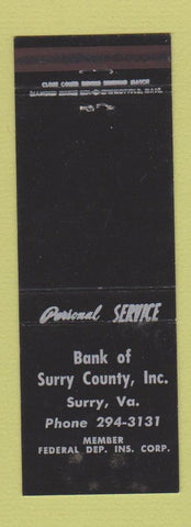 Matchbook Cover - Bank of Surrey County Surry VA