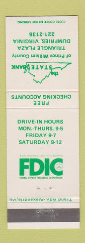 Matchbook Cover - The State Bank Dumfries VA