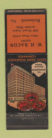 Matchbook Cover - WH Bacon Insurance State Farm Richmond VA