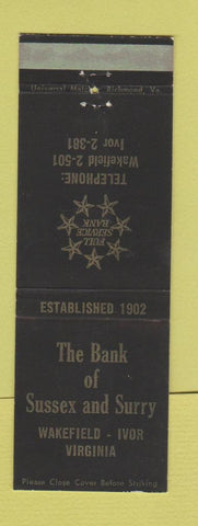 Matchbook Cover - Bank of Sussex and Surry Wakefield Ivor VA
