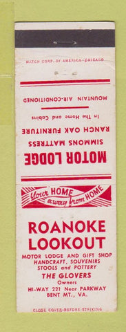 Matchbook Cover - Roanoke Lookout Bent Mountain VA Motel
