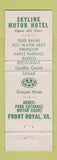 Matchbook Cover - Skyline Motor Hotel Front Royal VA