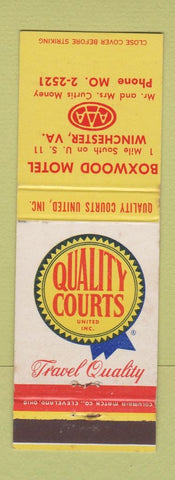 Matchbook Cover - Boxwood Motel Winchester VA Quality Courts