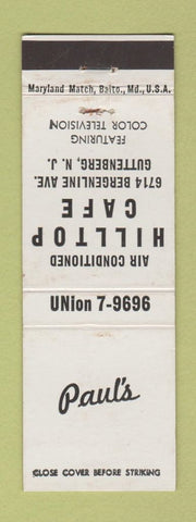Matchbook Cover - Paul's Hilltop Cafe Guttenberg NJ