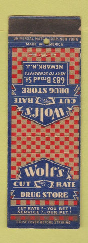 Matchbook Cover - Wolf's Cut Rate Drug Newark NJ WORN