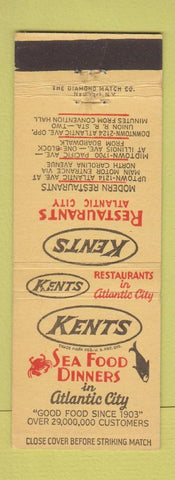 Matchbook Cover - Kents Seafood Atlantic City NJ