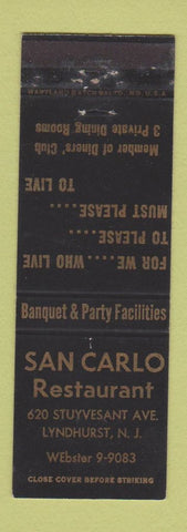 Matchbook Cover - San Carlo Restaurant Lyndhurst NJ