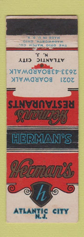 Matchbook Cover - Herman's Restaurant Atlantic City NJ WEAR
