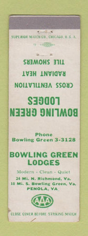 Matchbook Cover - Bowling Green Lodges Penola VA WEAR