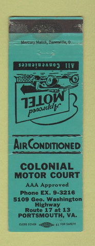 Matchbook Cover - Colonial Motor Court Motel Portsmouth VA WEAR