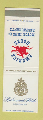 Matchbook Cover - Richmond Hotels America House Richmond VA Petersburg