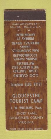 Matchbook Cover - Gloucester Tourist Cap Short Lane Gloucester County VA