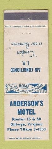 Matchbook Cover - Anderson's Hotel Dillwyn VA WEAR