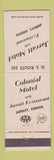Matchbook Cover - Jarratt Motel VA Colonial Motel