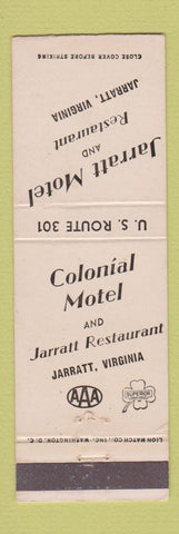 Matchbook Cover - Jarratt Motel VA Colonial Motel