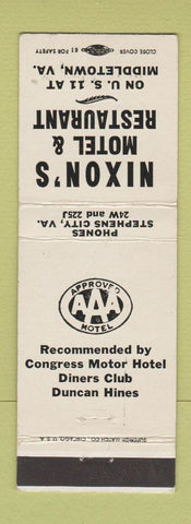 Matchbook Cover - Nixon's Motel Restaurant Middletown VA