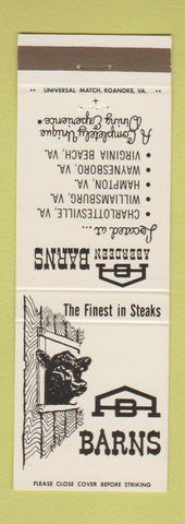 Matchbook Cover - Aberdeen Barns Charlottesville Williamsburg Hampton VA