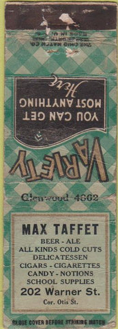 Matchbook Cover - Max Taffet Variety Store POOR Ice Cream