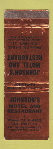 Matchbook Cover - Johnson's Motel Restaurant Wytheville VA WEAR