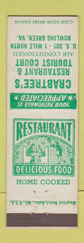 Matchbook Cover - Crabtree's Restaurant Tourist Court Bowling Green VA
