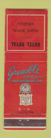 Matchbook Cover - Hotel Royal Front Royal VA Grenoble