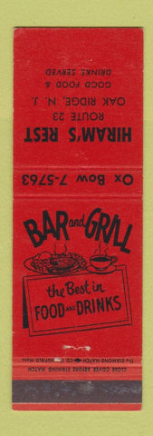 Matchbook Cover - Hiram's Restaurant Oak Ridge NJ