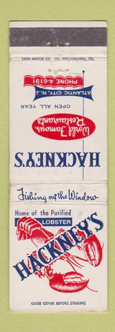 Matchbook Cover - Hackney's Seafood Atlantic City NJ WEAR
