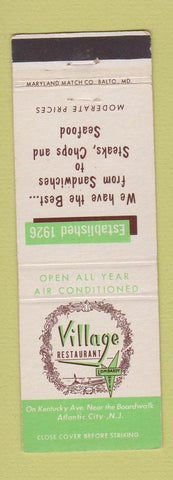 Matchbook Cover - Village Restaurant Atlantic City NJ